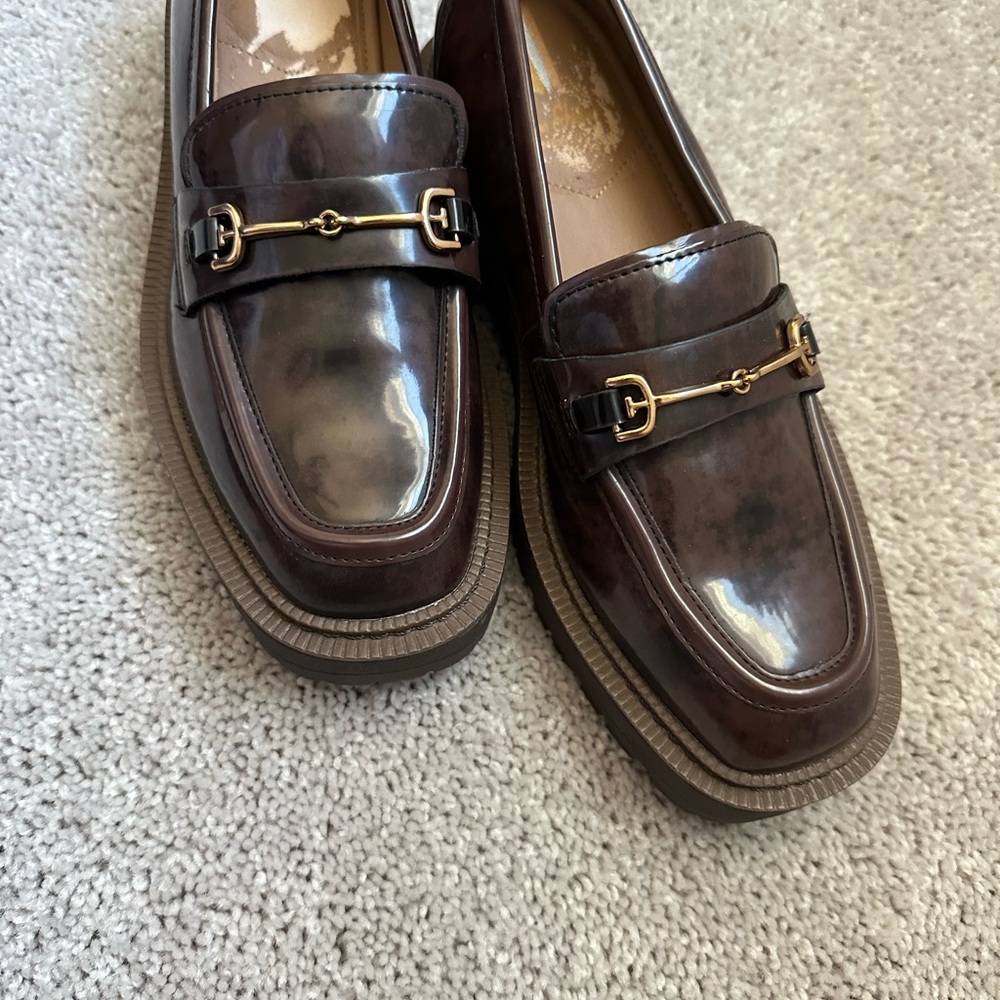 Sam Edelman Dark Brown Patent Loafers with Gold Hardware - Picture 7 of 7